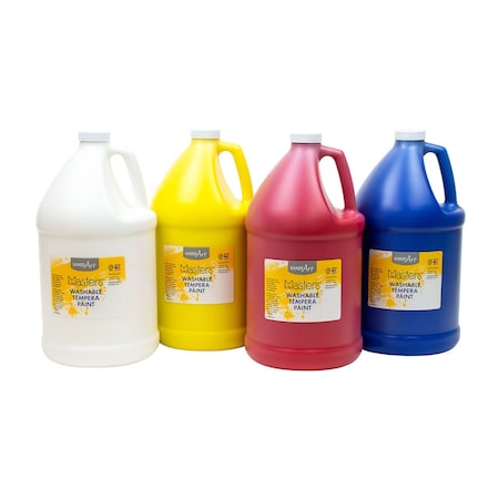 Handy Art Little Masters Washable Tempera Paint, Gallon, 4 Colors White, Yellow, Red, Blue 882-787